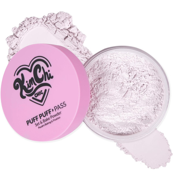 KimChi Chic Beauty Puff Puff Pass Set & Bake Loose Setting Powder Makeup | Face Powder with Rice & Vitamin E, Matte Airbrush Finish, Oil Control with Fluffy Powder Puff, 03 Translucent