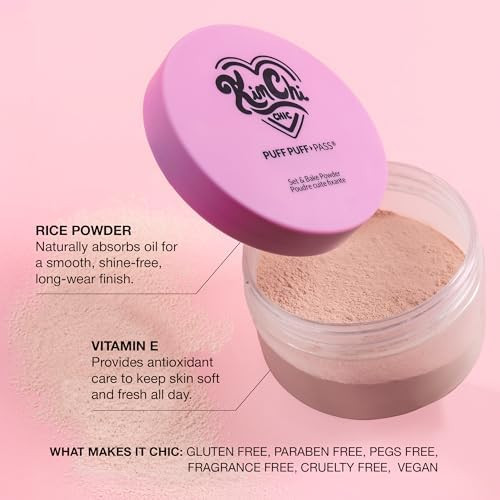 KimChi Chic Beauty Puff Puff Pass Set & Bake Loose Setting Powder Makeup | Face Powder with Rice & Vitamin E, Matte Airbrush Finish, Oil Control with Fluffy Powder Puff, 03 Translucent