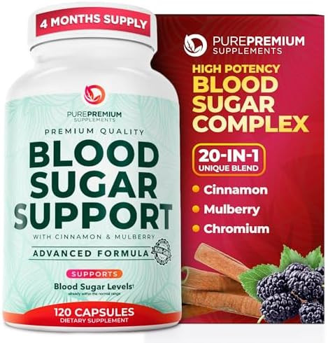 Pure Premium Normal Blood Sugar Support Supplement  20 Active Ingredients Blood Sugar Complex with Cinnamon  Bitter Melon Chromium Mulberry  Supply Made in USA