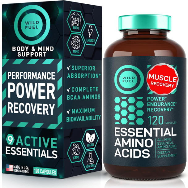 WILD FUEL Essential Amino Acid Complex - Lysin eIsoleucine Valin Leucine - All 9 Branch Chain Amino Acids Supplement for Power and Recovery for Women And Men