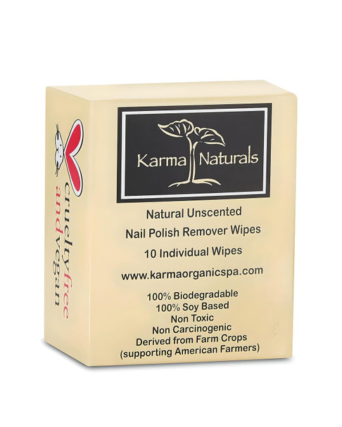 karma organic Nail Polish Remover Wipes with Soybean & Lavender Oil - 10 pcs Non-Toxic Nail Polish Remover Wipes - Soy Based Individually Wrapped Pads for Home & Professional Use by Karma Organic