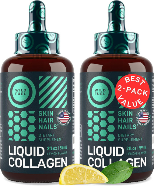 WILD FUEL Liquid Collagen Peptides with Biotin Drops  Biotin and Collagen Liquid for Women and Men  Youthful Skin Hair Growth,Strong Nails  Hair Vitamins for Hair Loss
