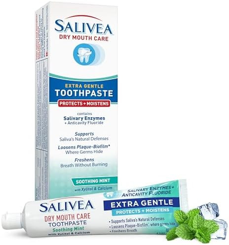 SALIVEA Dry Mouth Toothpaste Anticavity Fluoride Mint 4.3 Anticavity fluoride with xylitol and calcium SLS free low foaming gentle formula for daily oral defense and fresh breath