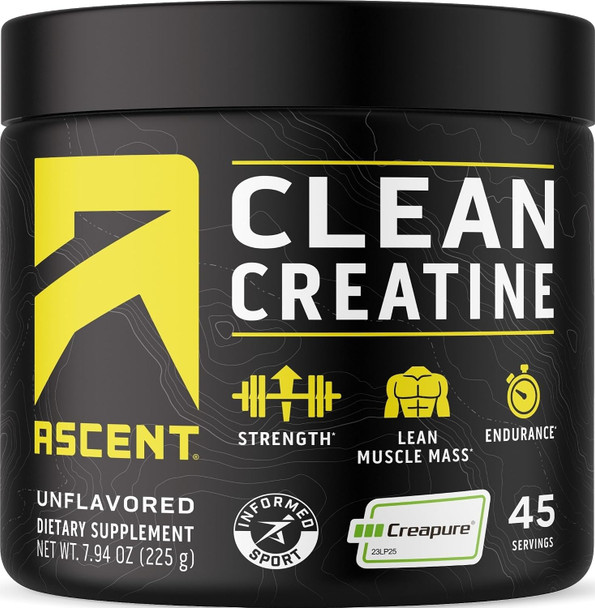 Ascent Clean Creatine Monohydrate, Creapure, Unflavored - 45 Servings