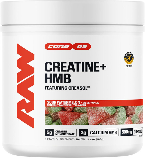 RAW Creatine Plus HMB Creatine HMB Powder Creatine Monohydrate Powder with 3G HMB Taurine and No Added Sugar Muscle Mass Growth Strength Building and Enhanced Energy 30 Servings