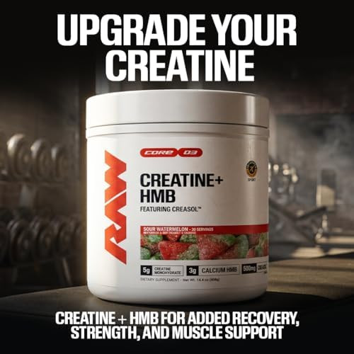 RAW Creatine Plus HMB Creatine HMB Powder Creatine Monohydrate Powder with 3G HMB Taurine and No Added Sugar Muscle Mass Growth Strength Building and Enhanced Energy 30 Servings