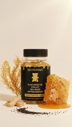 BEARVANA Black Seed Oil Gummies with Shilajit, Sea Moss & Ashwagandha | Honey Flavored Dietary Supplement | Vegan Friendly | 60 Gummies