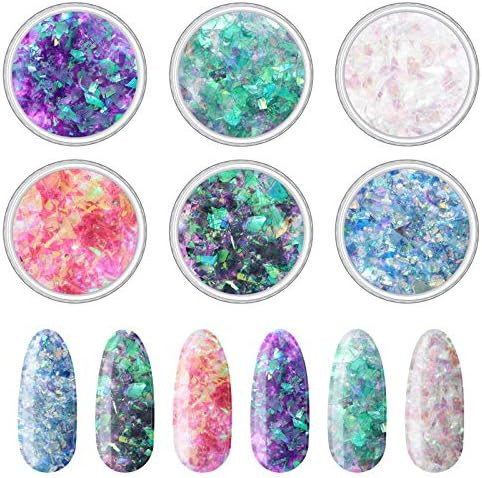 Maitys Mermaid Iridescent Chunky Glitter Flakes Chrome Nail Sequins Aurora Holographic Mermaid Nail Glitter Flake Glitters Chunky Iridescent Flakes for Face Eyes Body Hair Nails Decoration