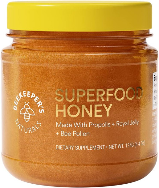 Beekeeper's Naturals Superfood Honey w/ Royal Jelly, Bee Pollen, 4.4 oz | Bee Pollen, Royal Jelly, Propolis, Natural Energy & Immune Support