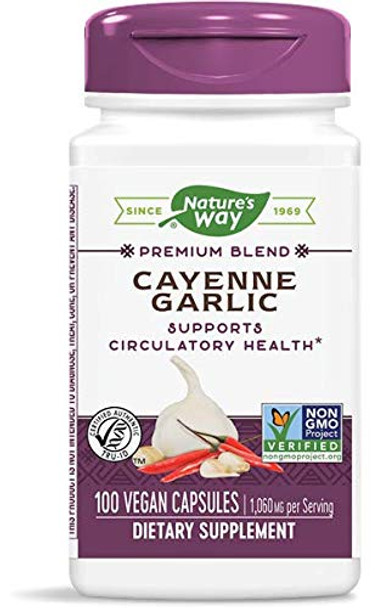 Nature's Way Cayenne Garlic, 40,000 HU Potency, 100 Vcaps (Packaging May Vary)