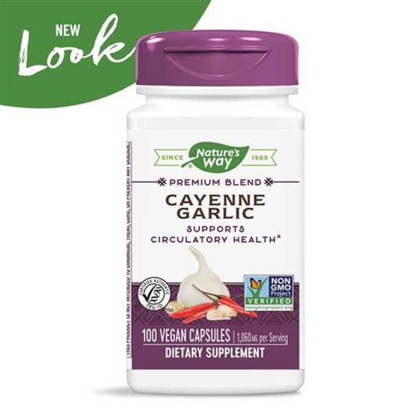 Nature's Way Cayenne Garlic, 40,000 HU Potency, 100 Vegetarian Capsules, Pack of 2