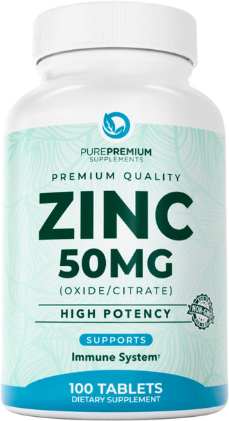 PurePremium Natural Zinc  Supplements for Men Women  GMP-Certified High Potency Vitamin Zinc Citrate Oxide for Adults Immune Antioxidant Energy Support