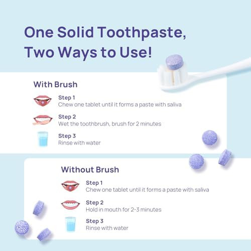 Whitebite Pro Color Correcting Purple Toothpaste Tablets  Natural Whitening and Fresh Breath with Nano Hydroxyapatite Fluoride Free Plastic Free Travel Friendly Toothpaste and Mouthwash 60 Tabs