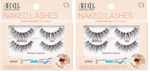 Ardell Naked Lashes 420  Natural Volume and  Lightweight Black Strip Lashes 2 Pairs with 1g Duo Pipette