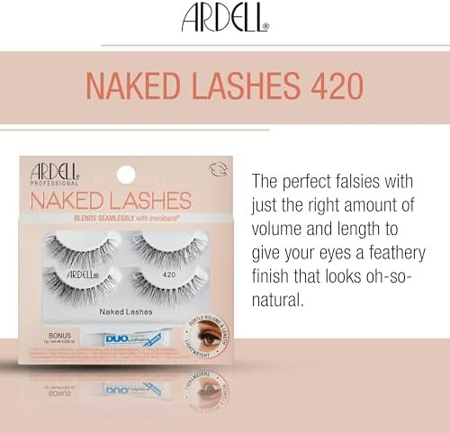Ardell Naked Lashes 420  Natural Volume and  Lightweight Black Strip Lashes 2 Pairs with 1g Duo Pipette