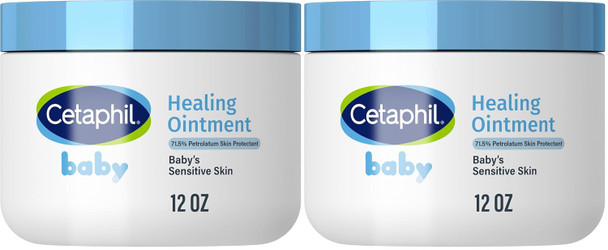 Cetaphil Baby Healing Ointment, Diaper Rash Ointment Soothes and Protects Baby's Irritated-Skin, Protectant For Dry Skin, 12oz, (Pack of 2)