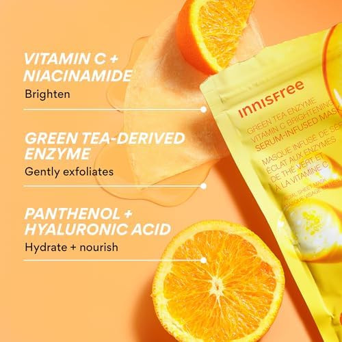 innisfree Serum-Infused Mask - 5 Pack Sheet Masks for Soothing & Hydrating, Ideal for Dry, Oily, and All Skin Types