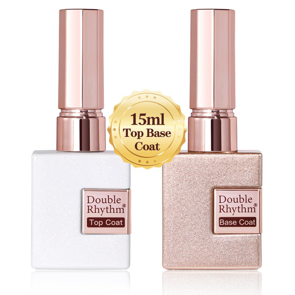 Double Rhythm 2 Pcs 15ML No Wipe Gel Top Coat and Base Coat Set Clear Glossy Gel Polish Kit (Base and Top Coat)