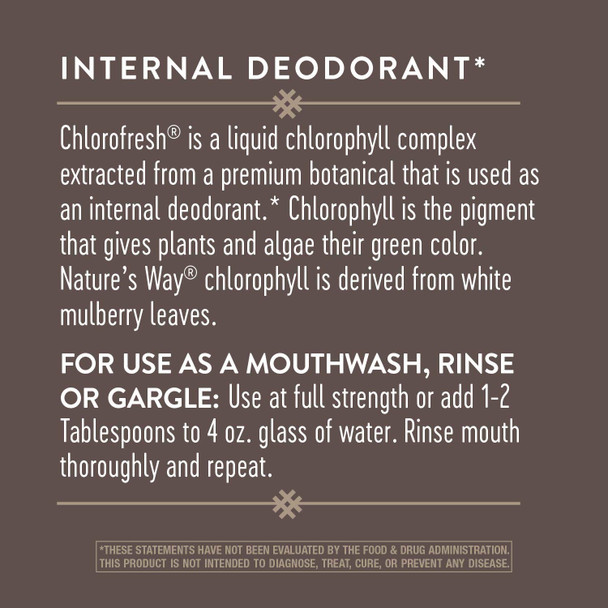 Nature's Way Chlorofresh, Liquid Chlorophyll Concentrate, Internal Deodorant*, Supports Detoxification Pathways*, Mint Flavor, 16 Fl. Oz