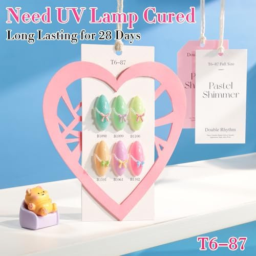 Double Rhythm 6 Pcs 15 ML Gel Nail Polish Set Kit Color Swatches (T6-87) | Full Size Same Color Same Bottle Nail Art Manicure Salon DIY at Home Glitter Shimmer Pink Green Blue Purple