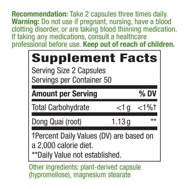 Nature's Way Dong Quai Root, 565mg, 100 Capsules (Pack of 2)