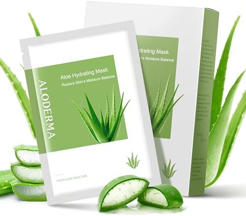 Aloderma Hydrating Sheet Face Masks with  Organic Aloe Vera 5 Pack Plant based formula for dry or sensitive skin