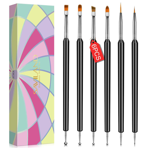 SAVILAND Dual Ended Gel Nail Art Brush Set with Dotting Tools  Oval French liner and detail brushes dotting sizes flexible nylon bristles for gel polish poly gel and fine nail art