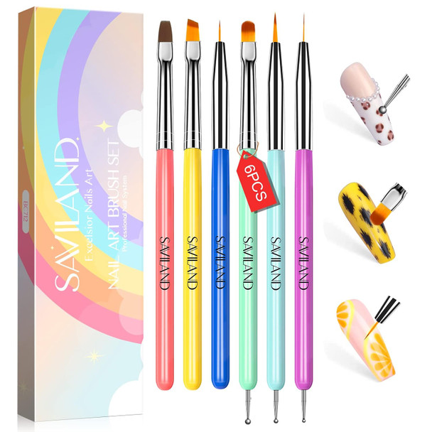 SAVILAND Dual Ended Gel Nail Art Brush Set with Dotting Tools  Oval French liner and detail brushes dotting sizes flexible nylon bristles for gel polish poly gel and fine nail art