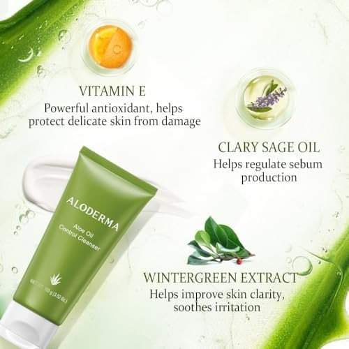 Aloderma Oil Controlling Facial Cleanser Organic Aloe Face Wash with wintergreen clary sage Daily calming wash