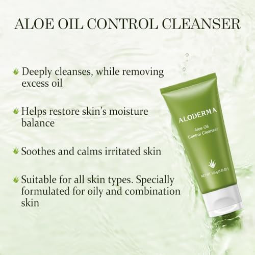 Aloderma Oil Controlling Facial Cleanser Organic Aloe Face Wash with wintergreen clary sage Daily calming wash