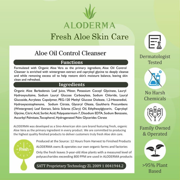 Aloderma Oil Controlling Facial Cleanser Organic Aloe Face Wash with wintergreen clary sage Daily calming wash