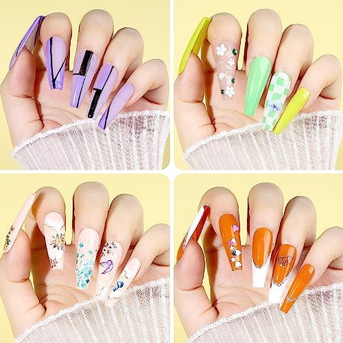 Teenitor Press On Nail Kit  Clear Coffin Nail Tips Art Brushes Dotting Pen Glitter Stickers and Rhinestones