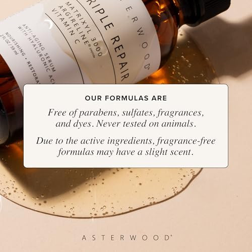 Asterwood Triple Repair Peptide Serum Matrixyl 3000 Argireline and Vit C Minimizes Fine Lines and Stimulates Collagen Formulated with Hyaluronic Acid Cruelty Free