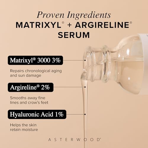 Asterwood Matrixyl 3000 and Argireline Peptide Serum with Hyaluronic Acid Matrixyl 3000 3% + Argireline 2% + Hyaluronic Acid 1% Anti Aging and Wrinkle Reducing Fragrance Free
