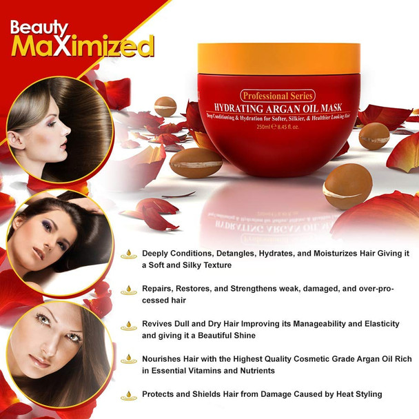 Arvazallia Hydrating Argan Oil Hair Mask and  Deep Conditioner For Dry Hair  Repairs Moisturizes Detangles Damaged or Dry hair Leaving it Soft Silky and Easier to Manage. Sulfate Free
