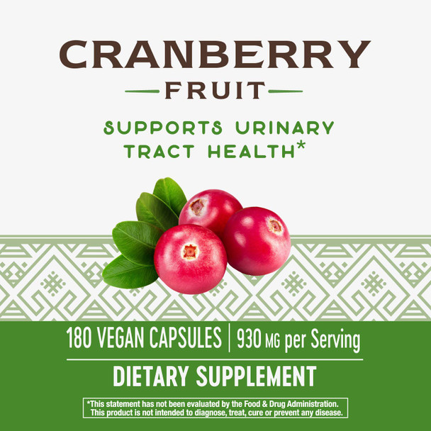 Nature's Way Cranberry Fruit Capsules, Non-GMO, Gluten Free Supplement, 930mg per Serving, 180 Count