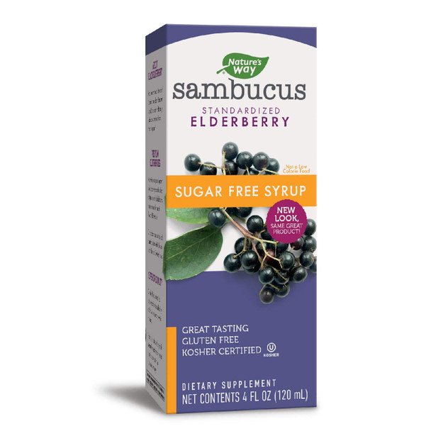 Nature's Way Sambucus Sugar-Free Elderberry Syrup, Herbal Supplements, Gluten Free, Vegetarian, 4 Ounce (Packaging May Vary)