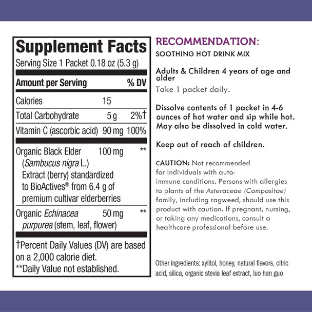 Nature's Way Sambucus Soothing Elderberry Hot Drink Mix, with Vitamin C & Echinacea, 10 Count