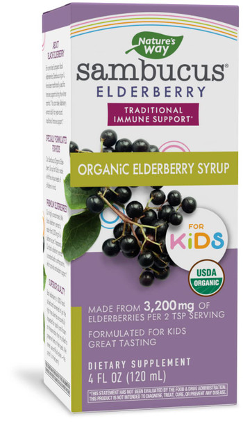 Nature's Way Sambucus Organic Black Elderberry Syrup for Kids, Traditional Immune Support*, 4 Fl. Oz