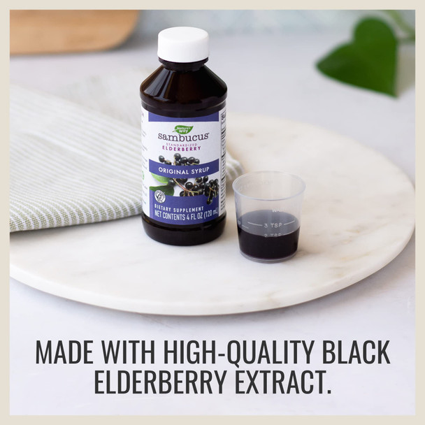 Natures Way Sambucus Original Elderberry Syrup, Black Elderberry Extract, Traditional Immune Support*, Delicious Berry Flavor, 4 Fl Oz.