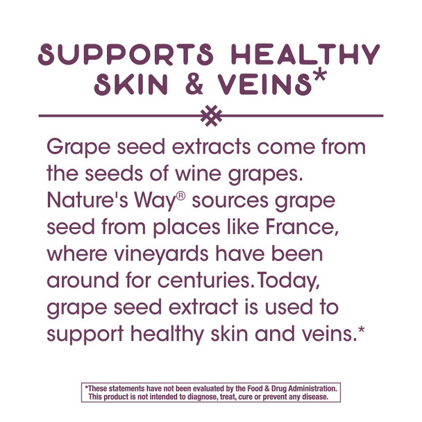 Nature's Way Premium Extract Standardized Grape Seed 95% Polyphenols, 100 mg per serving, 60 Capsules