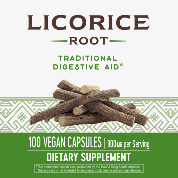 Nature's Way Licorice Root Capsules, 900 mg per serving, Premium Supplement, 100 Vegan Capsules