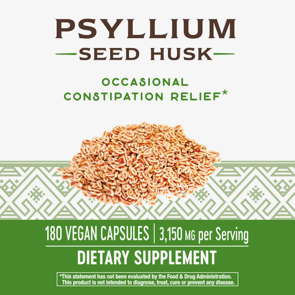 Nature's Way Psyllium Husks, 525 mg, 180 Vcaps (Pack of 2)