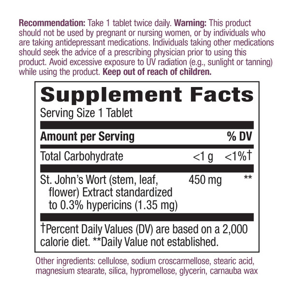 Nature's Way St. John's Wort Standardized Extract Mood Support, 450 mg Per Serving, Packaging May Vary, 60 Count