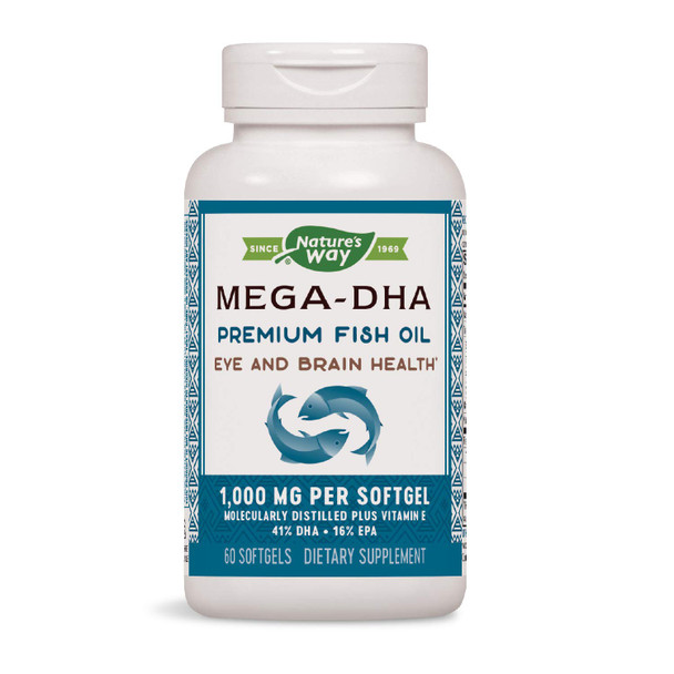 Natures Way Mega-DHA Premium Fish Oil, Eye and Brain Health*, Omega-3, 60 Softgels