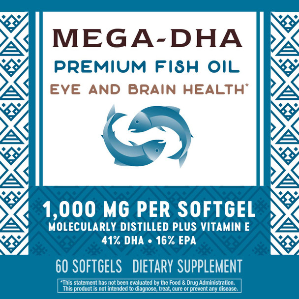 Natures Way Mega-DHA Premium Fish Oil, Eye and Brain Health*, Omega-3, 60 Softgels