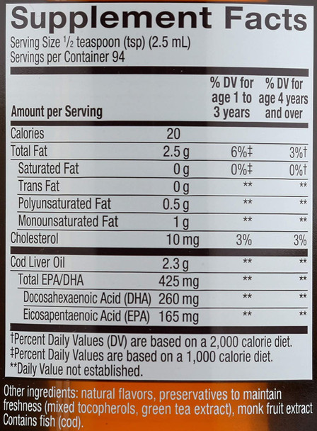 Natures Way Ultra Pure Omega-3 Kids DHA Liquid Fish Oil Supplement, Juicy Cherry Flavor, 8 Fl Oz