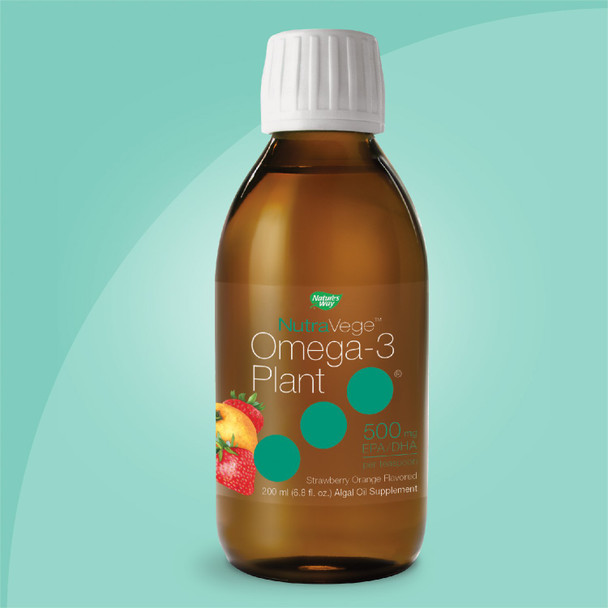 Nature's Way NutraVege Omega-3 Plant Based Liquid Supplement, Strawberry + Orange Flavor, 6.8 oz