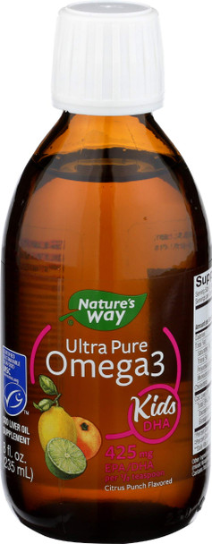 Natures Way Ultra Pure Omega-3 Kids DHA Liquid Fish Oil Supplement, Citrus Punch Flavor, 8 Fl Oz