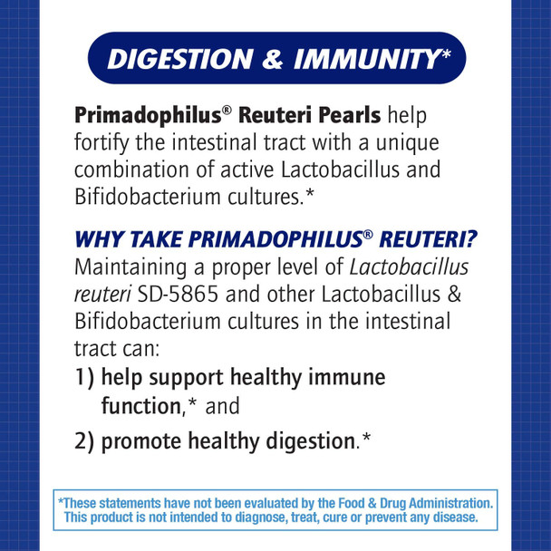 Nature's Way Primadophilus Reuteri Pearls Probiotic, Supports Digestion and Immunity, Survives Stomach Acid, 60 Softgels